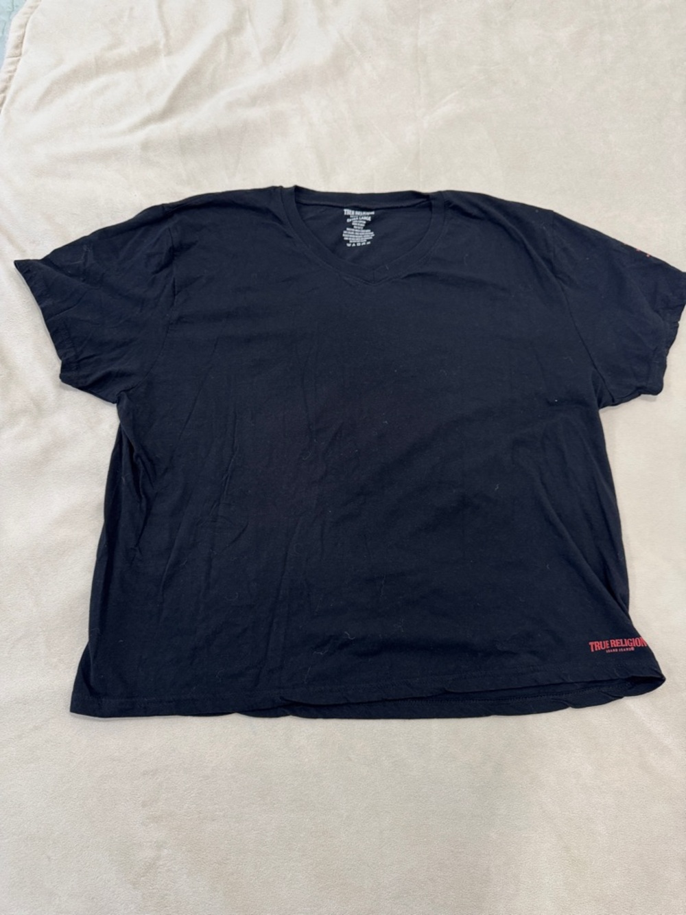 True Religion Black V-Neck Short Sleeve T-Shirt 100% Cotton